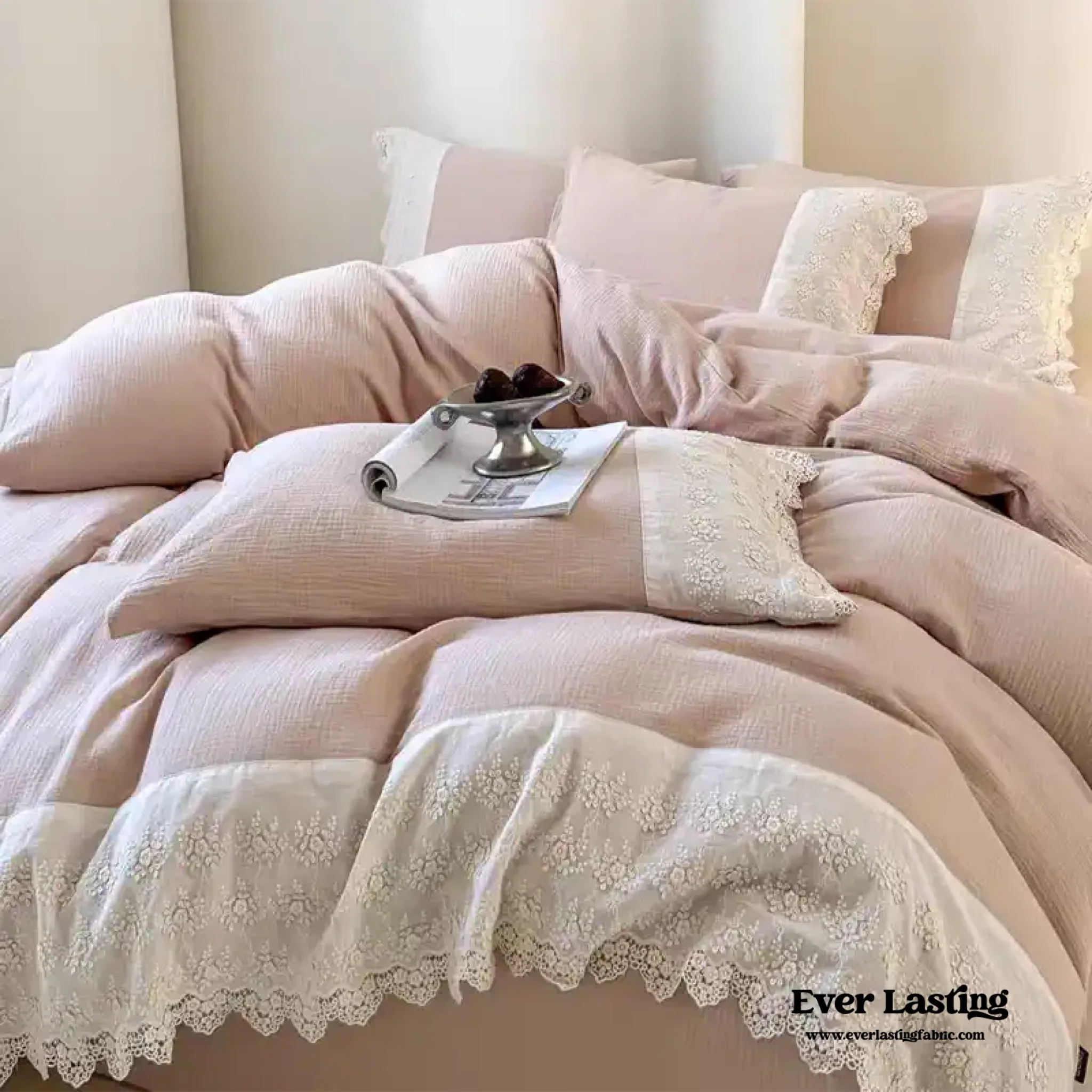 Margaux Lace Double Gauze Bedding Set / Pastel Pink