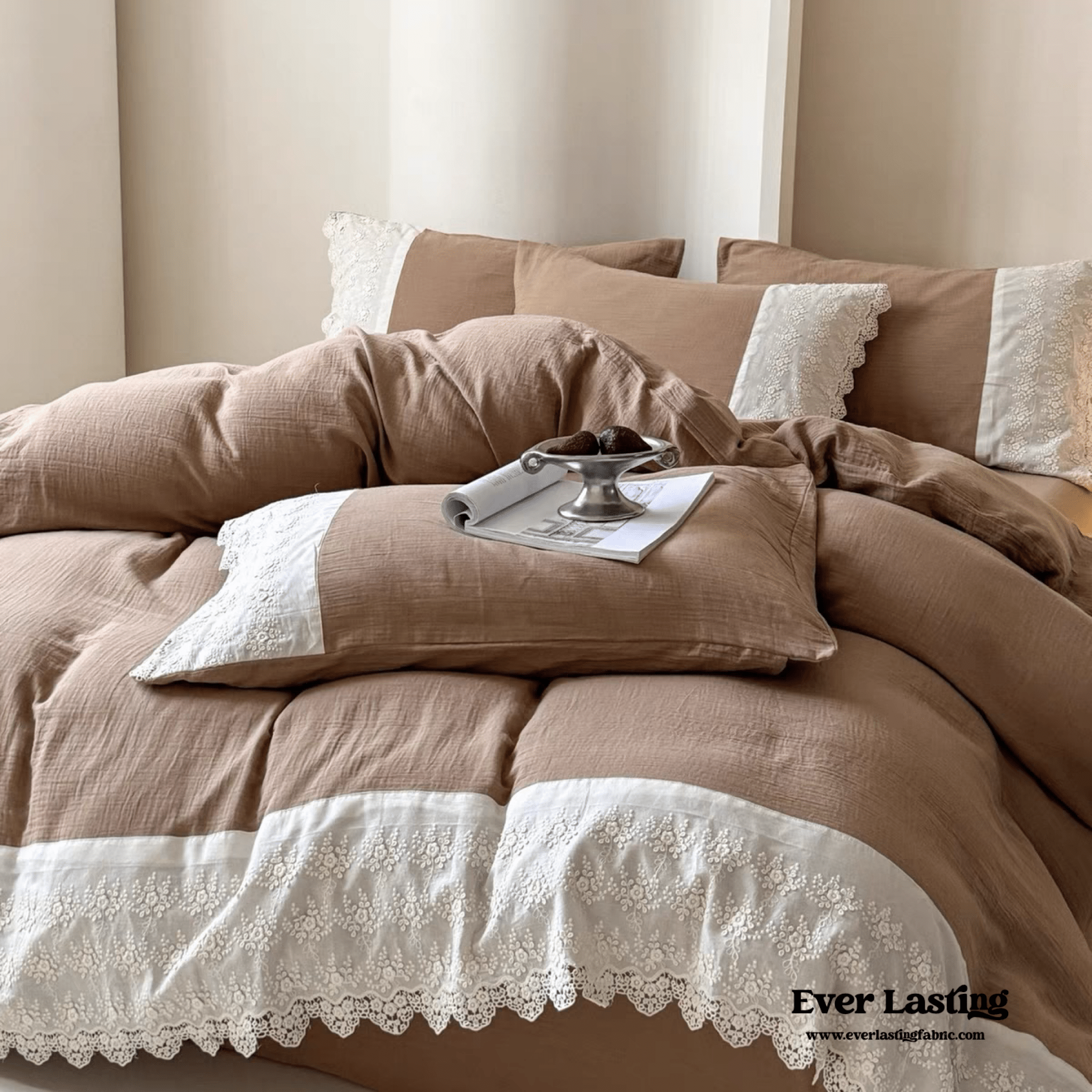 Margaux Lace Double Gauze Bedding Set / Pastel Pink