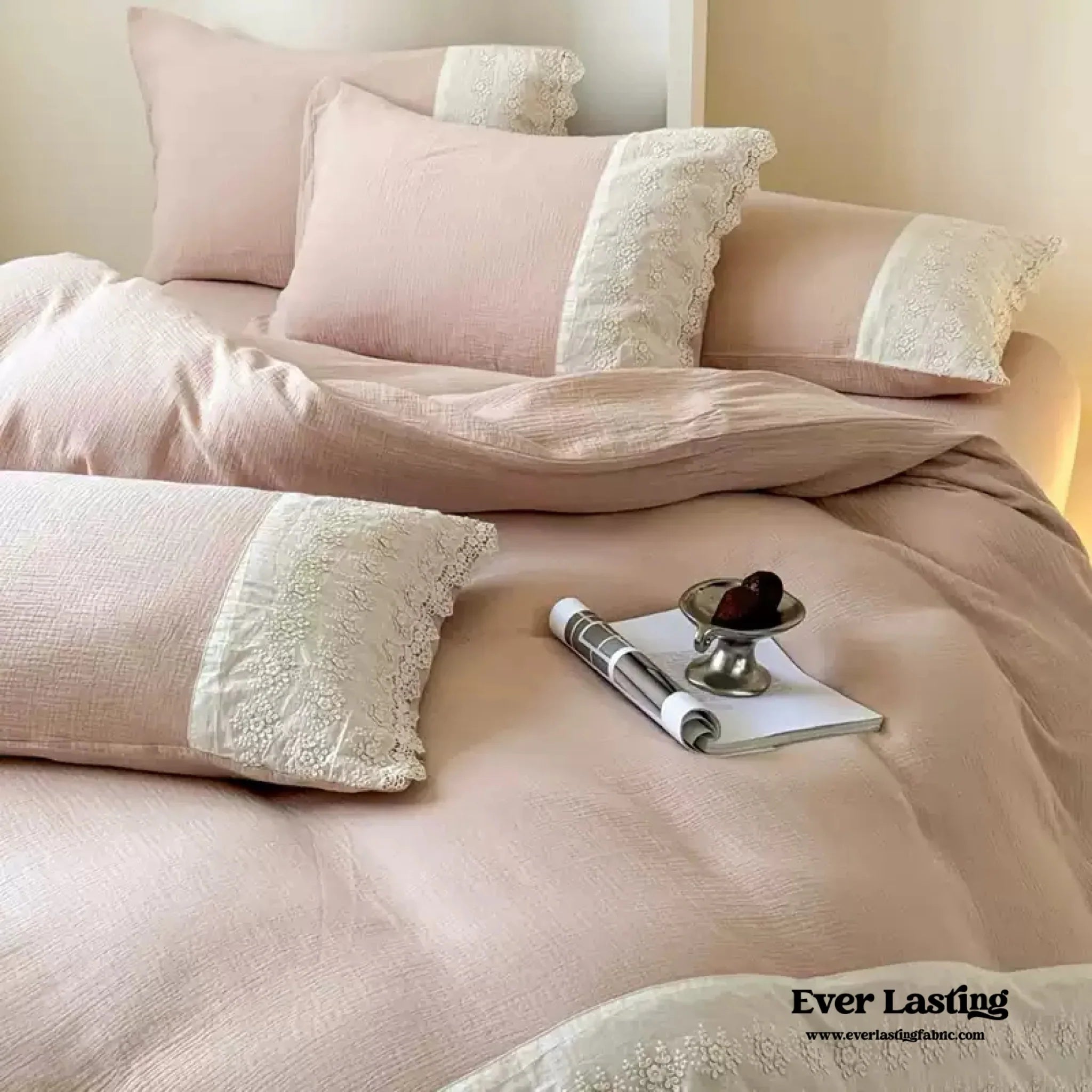 Margaux Lace Double Gauze Bedding Set / Pastel Pink