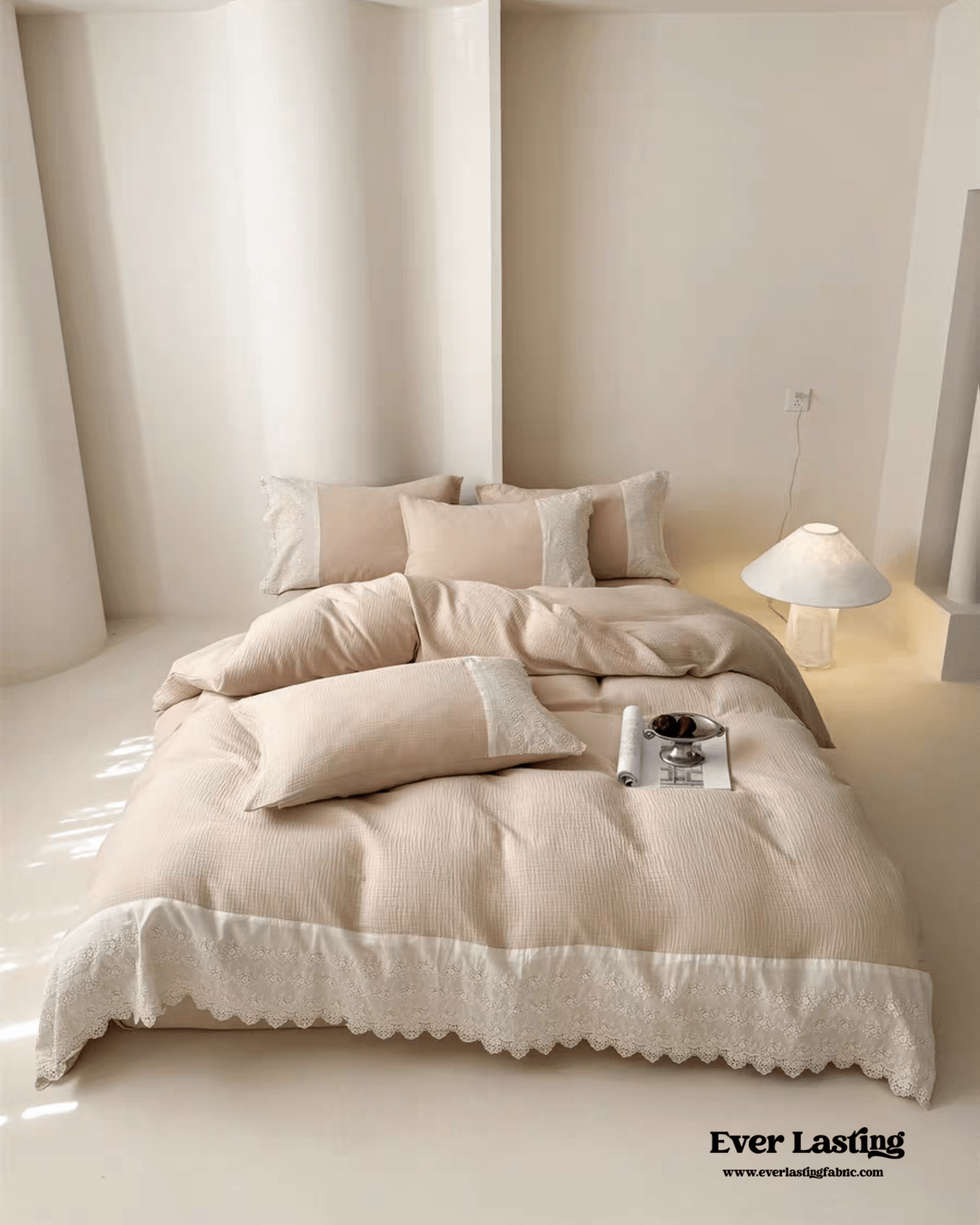 Margaux Lace Double Gauze Bedding Set / Pastel Pink