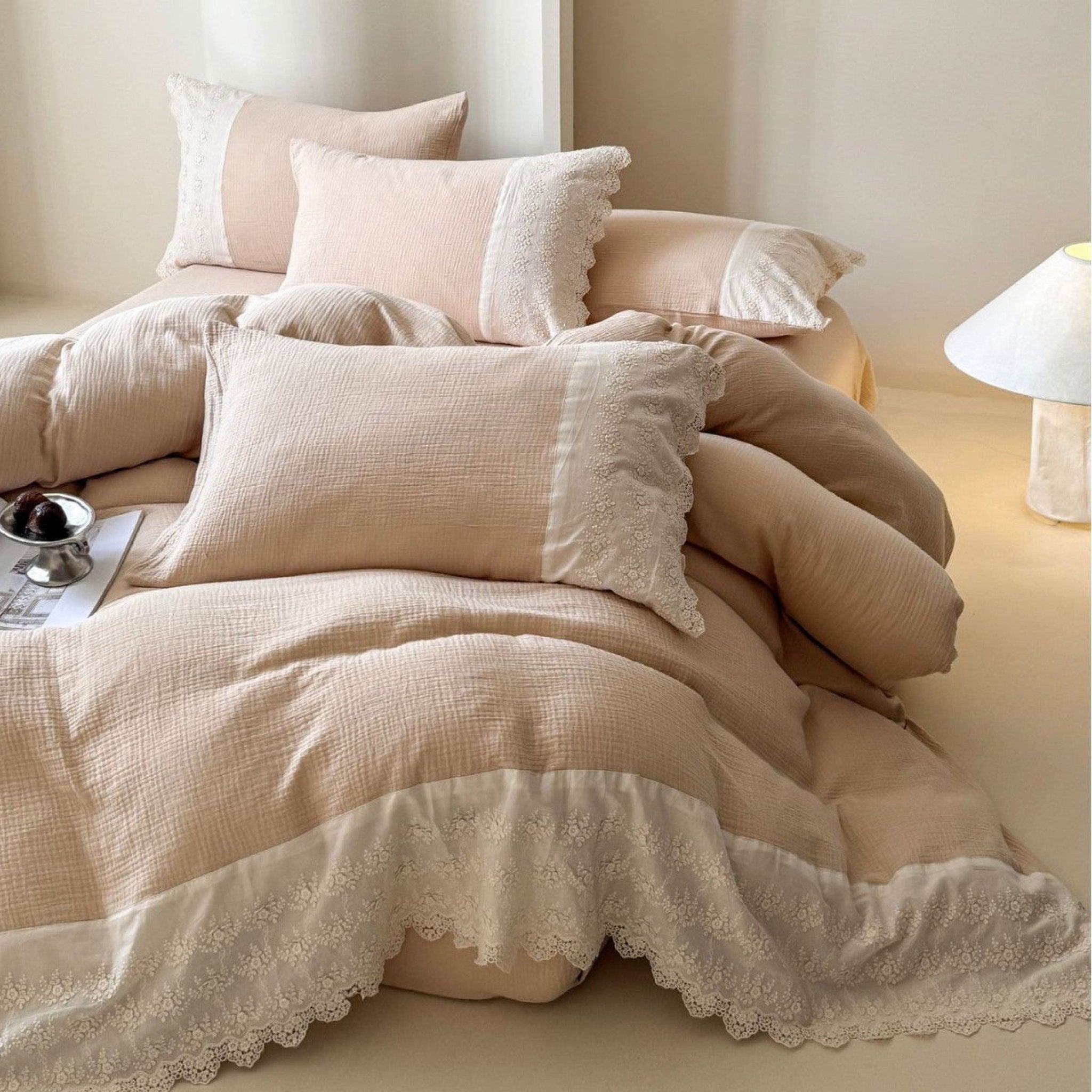 Margaux Lace Double Gauze Bedding Set / Pastel Pink