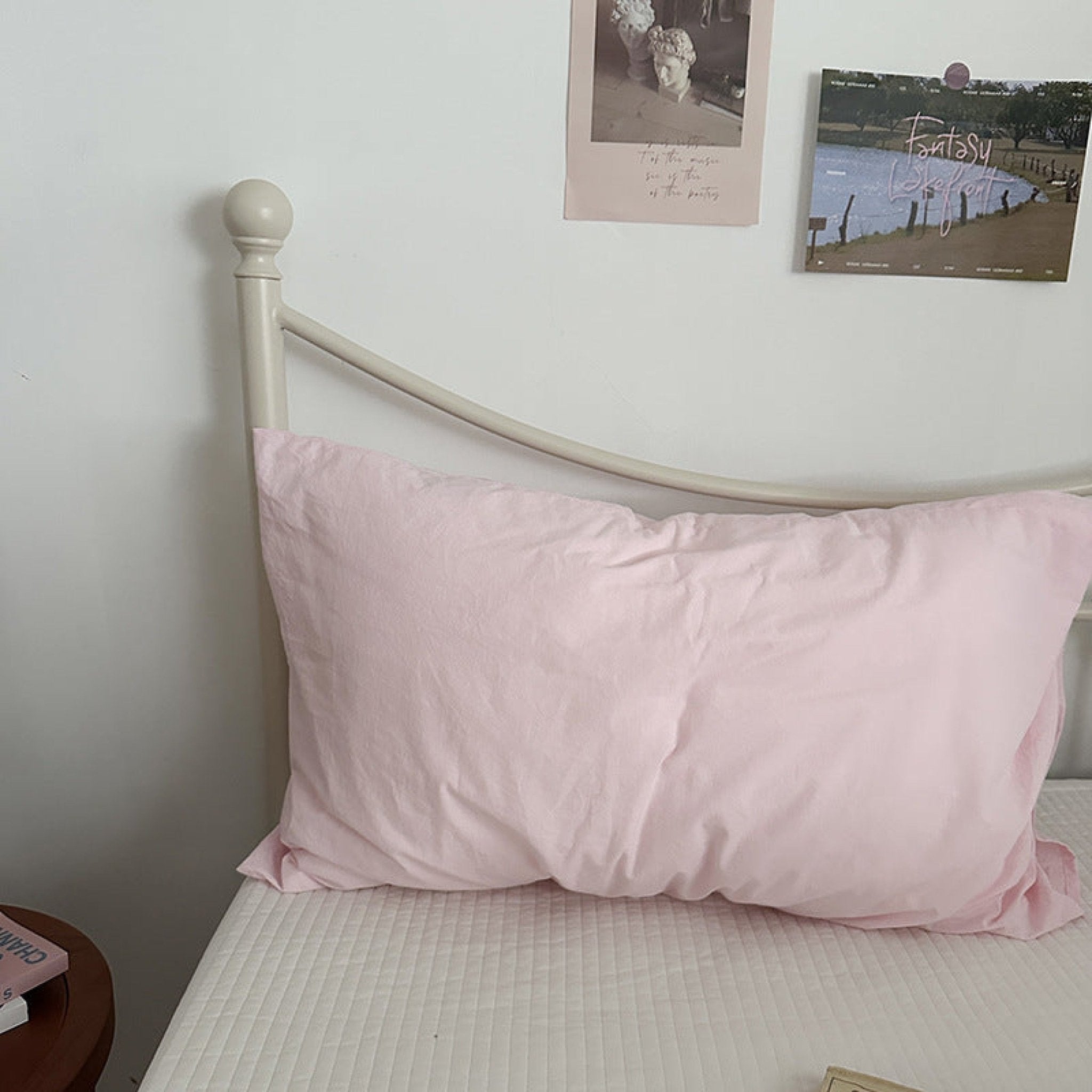 Muted Blush Cotton Pillowcase / Pink Striped