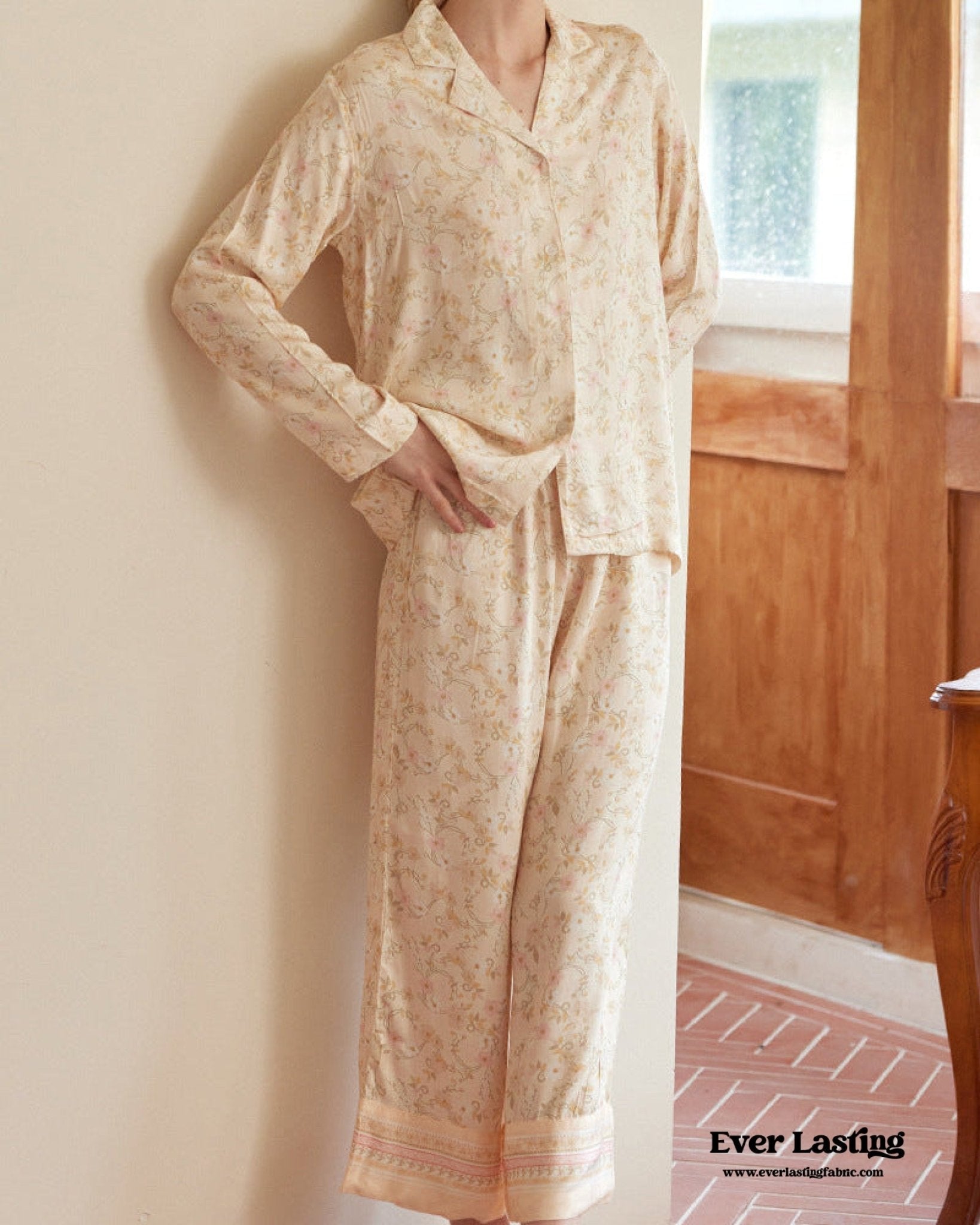 Pastoral Floral Long-Sleeve Long-Pants Pajama Set