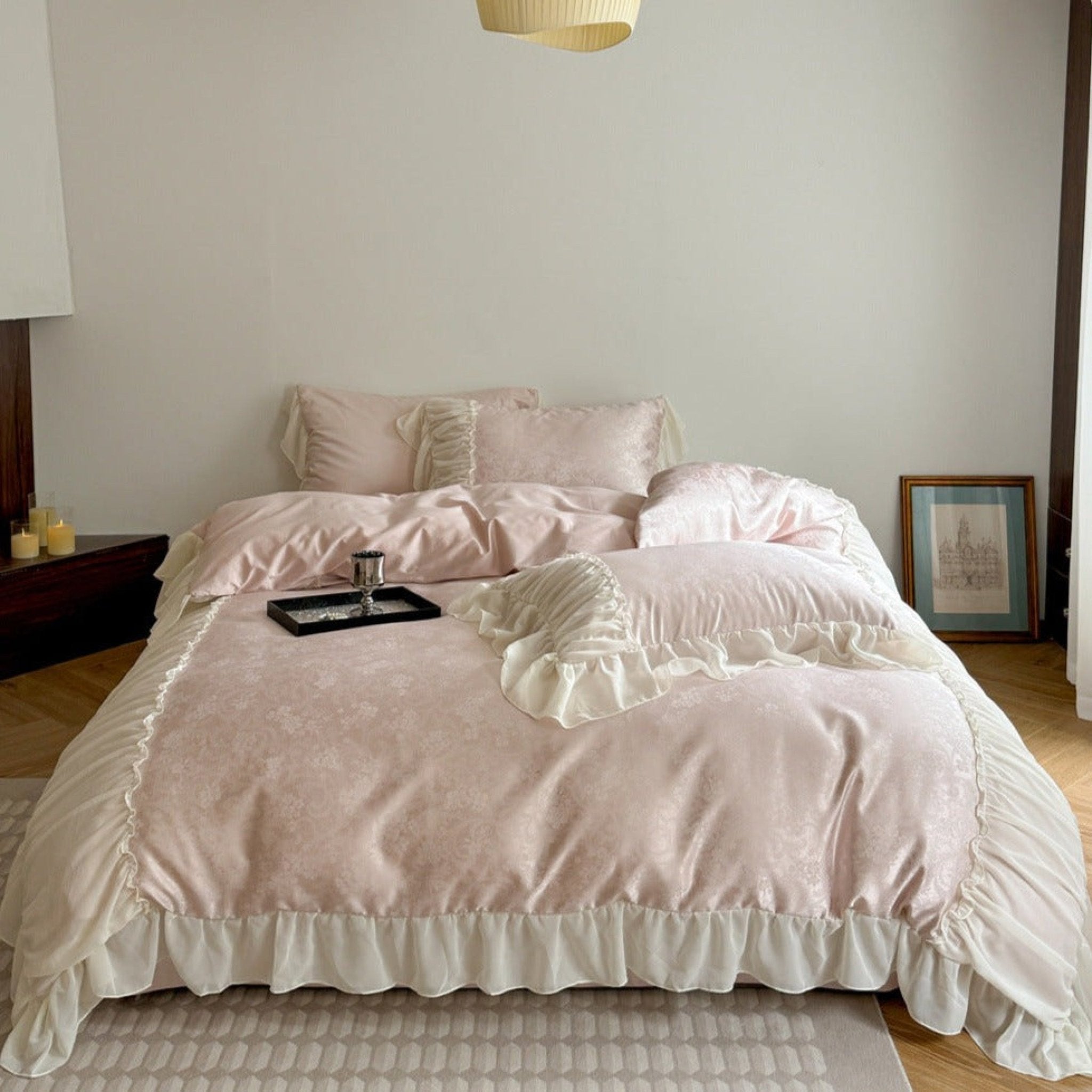 Pink Floral Ruffle Cottage Bedding Set