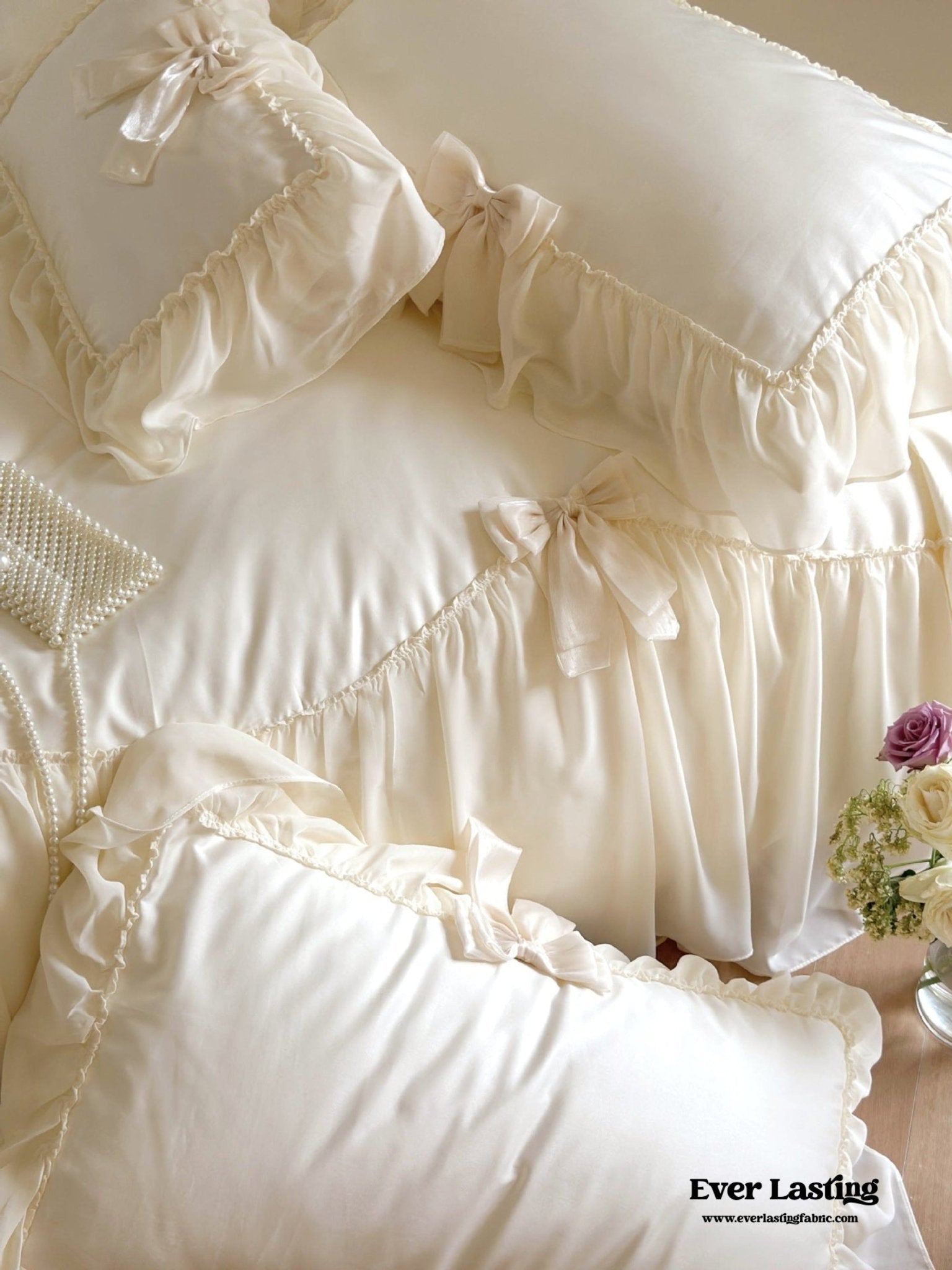 Ribbon Bow Airy Lace Bedding Set / Blue