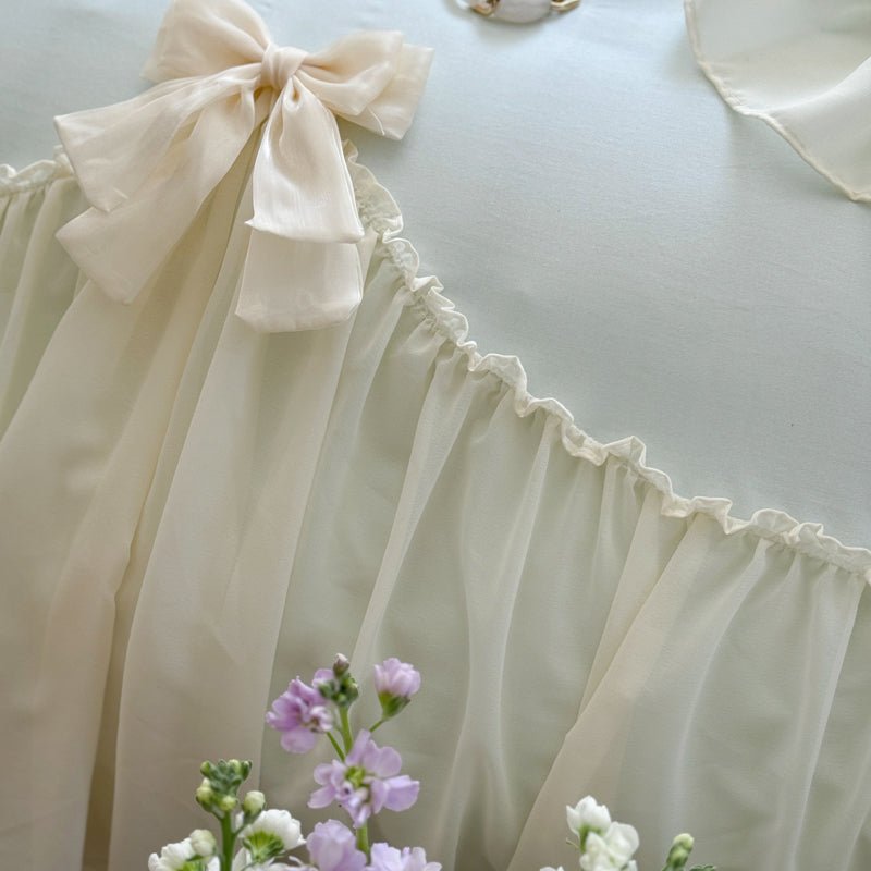 Ribbon Bow Airy Lace Bedding Set / Blue