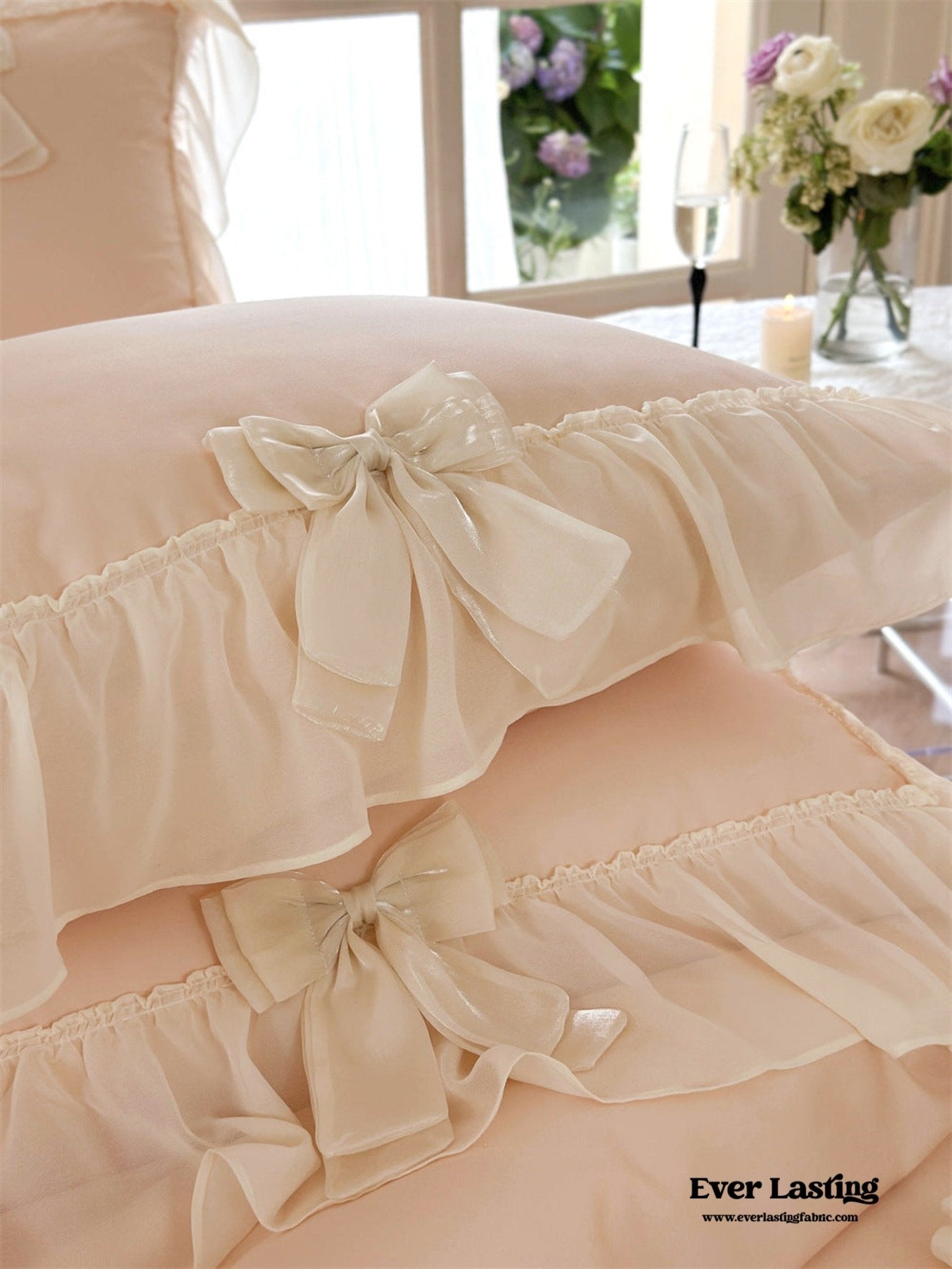 Ribbon Bow Airy Lace Bedding Set / Blue
