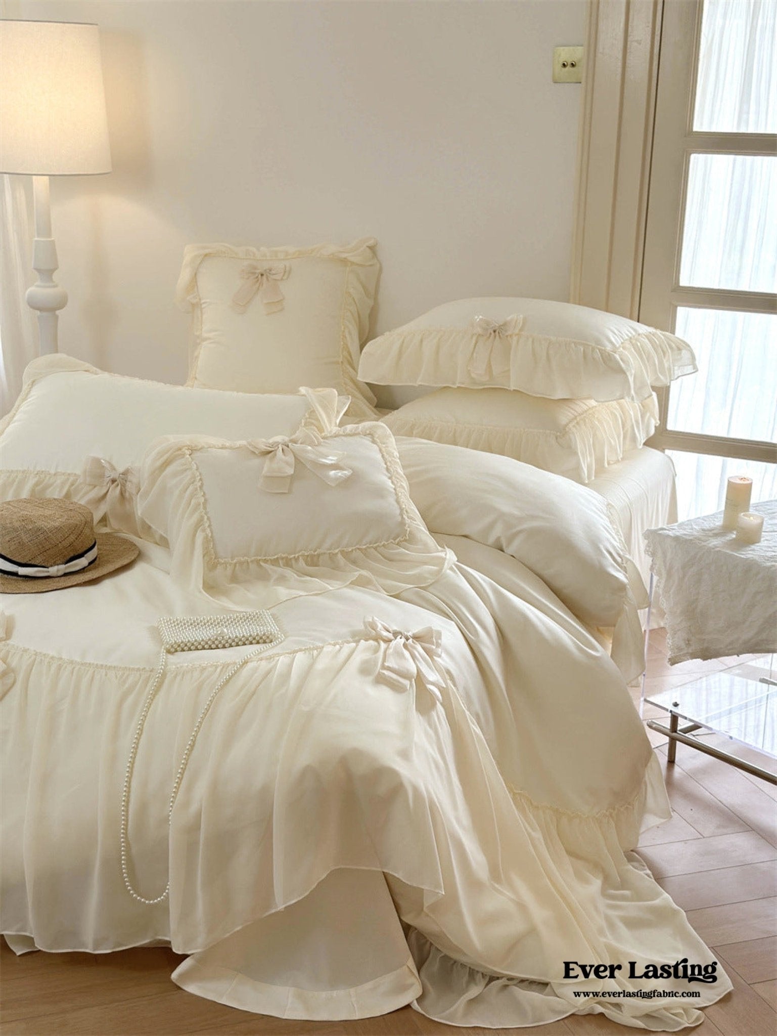 Ribbon Bow Airy Lace Bedding Set / Blue