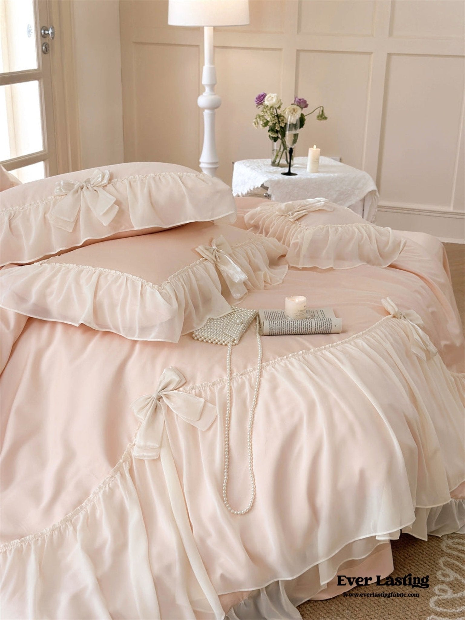 Ribbon Bow Airy Lace Bedding Set / Blue