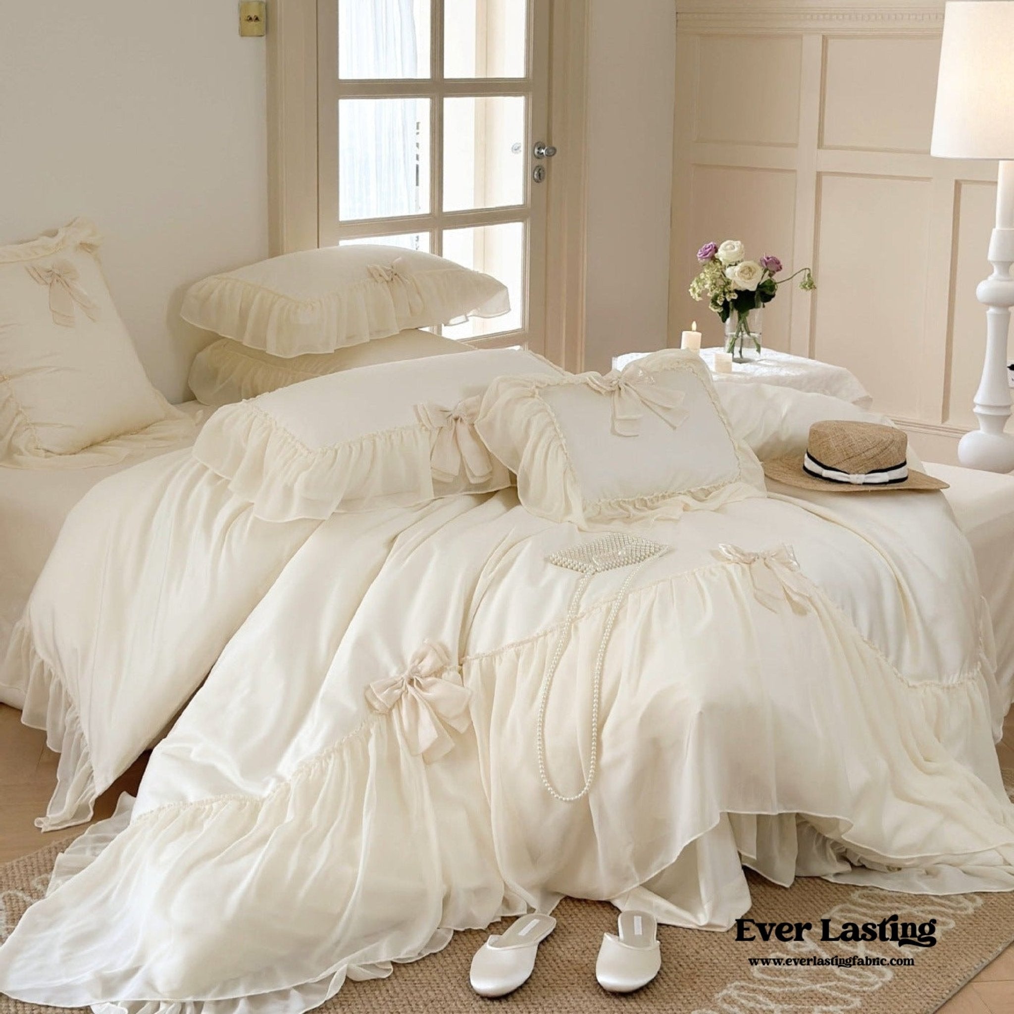 Ribbon Bow Airy Lace Bedding Set / Blue