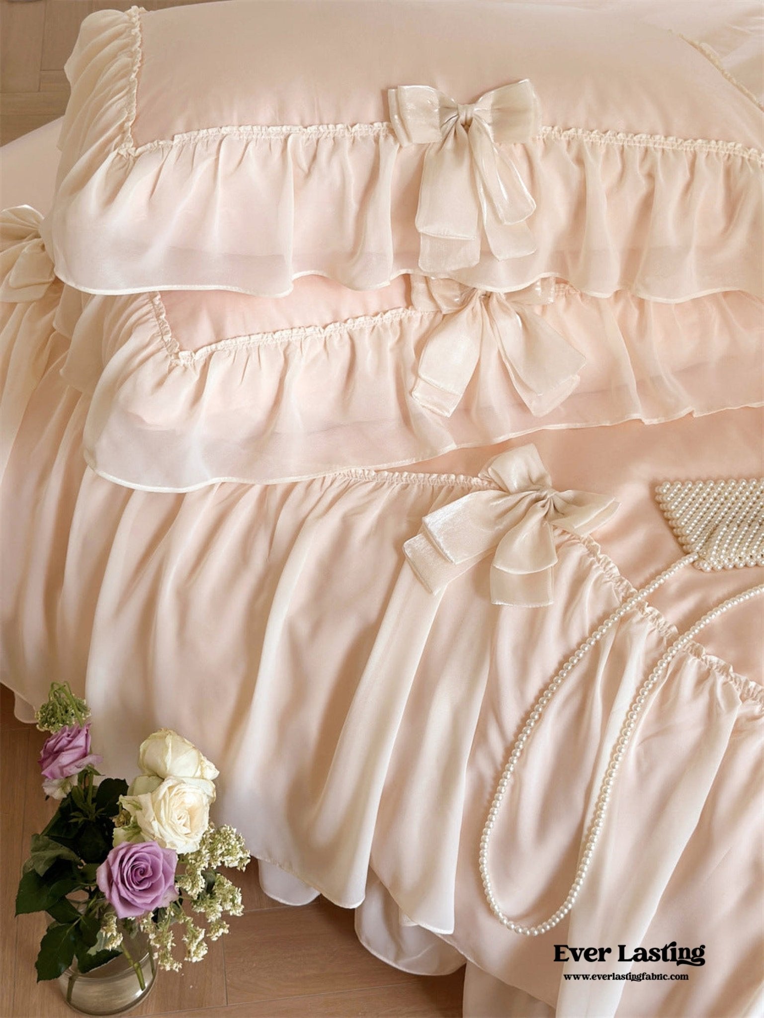 Ribbon Bow Airy Lace Bedding Set / Blue