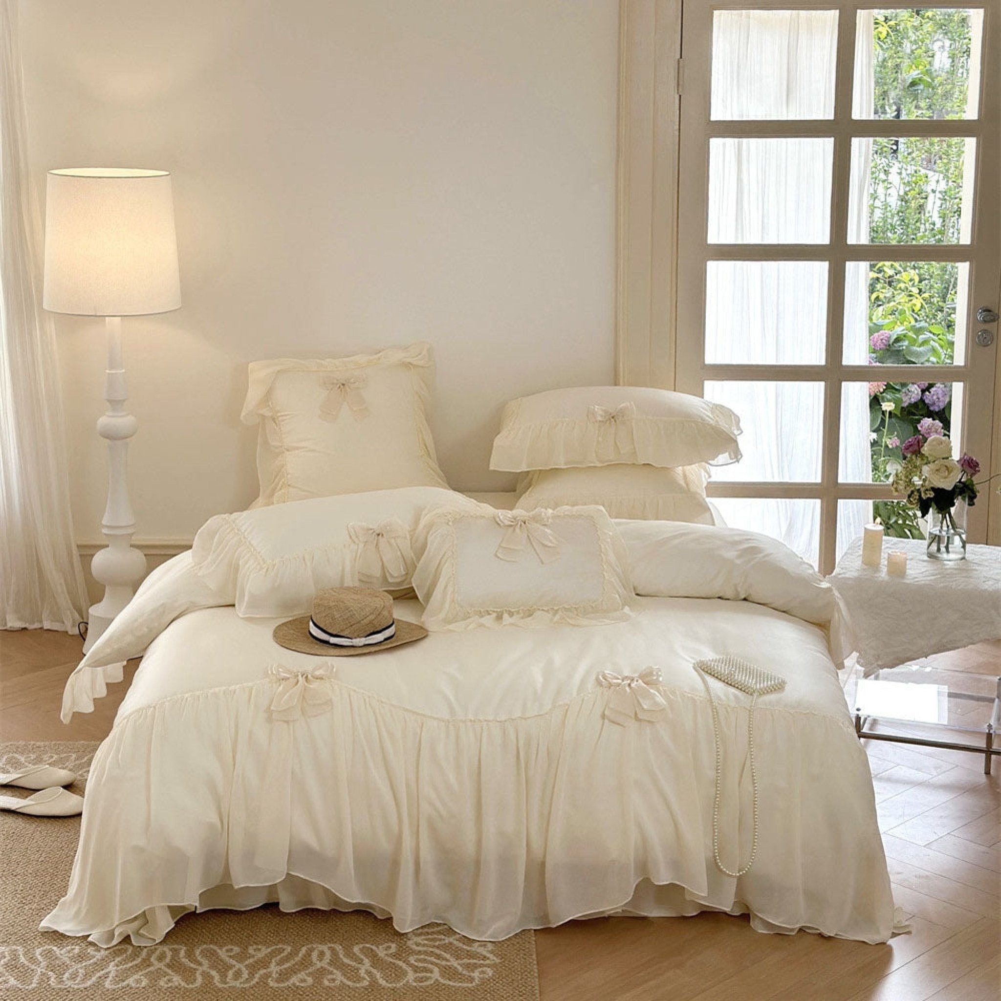 Ribbon Bow Airy Lace Bedding Set / Blue