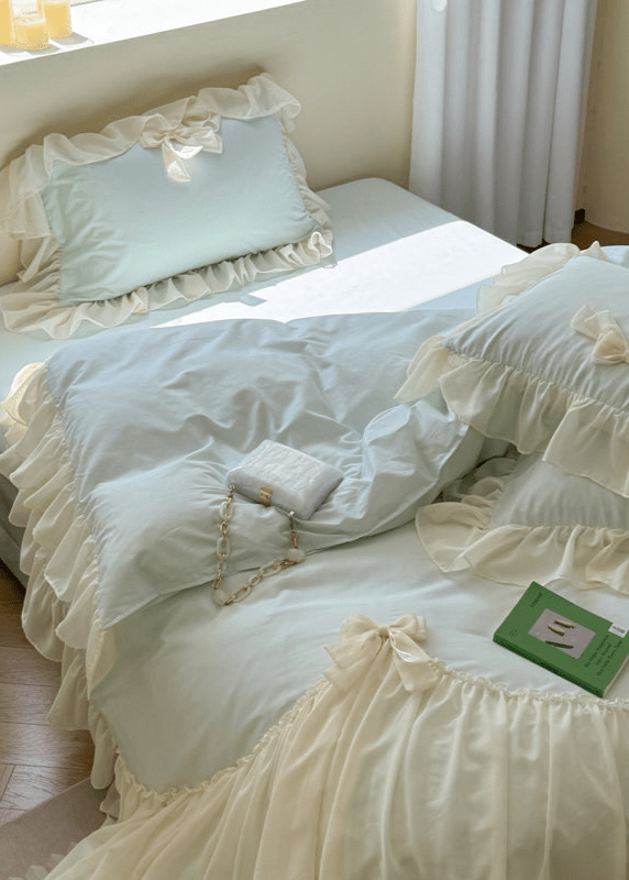 Ribbon Bow Airy Lace Bedding Set / Cream White