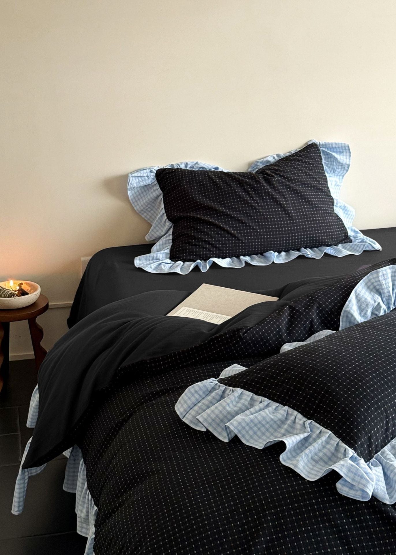 Sadie Gingham Lace Ruffle Bedding Set / Green
