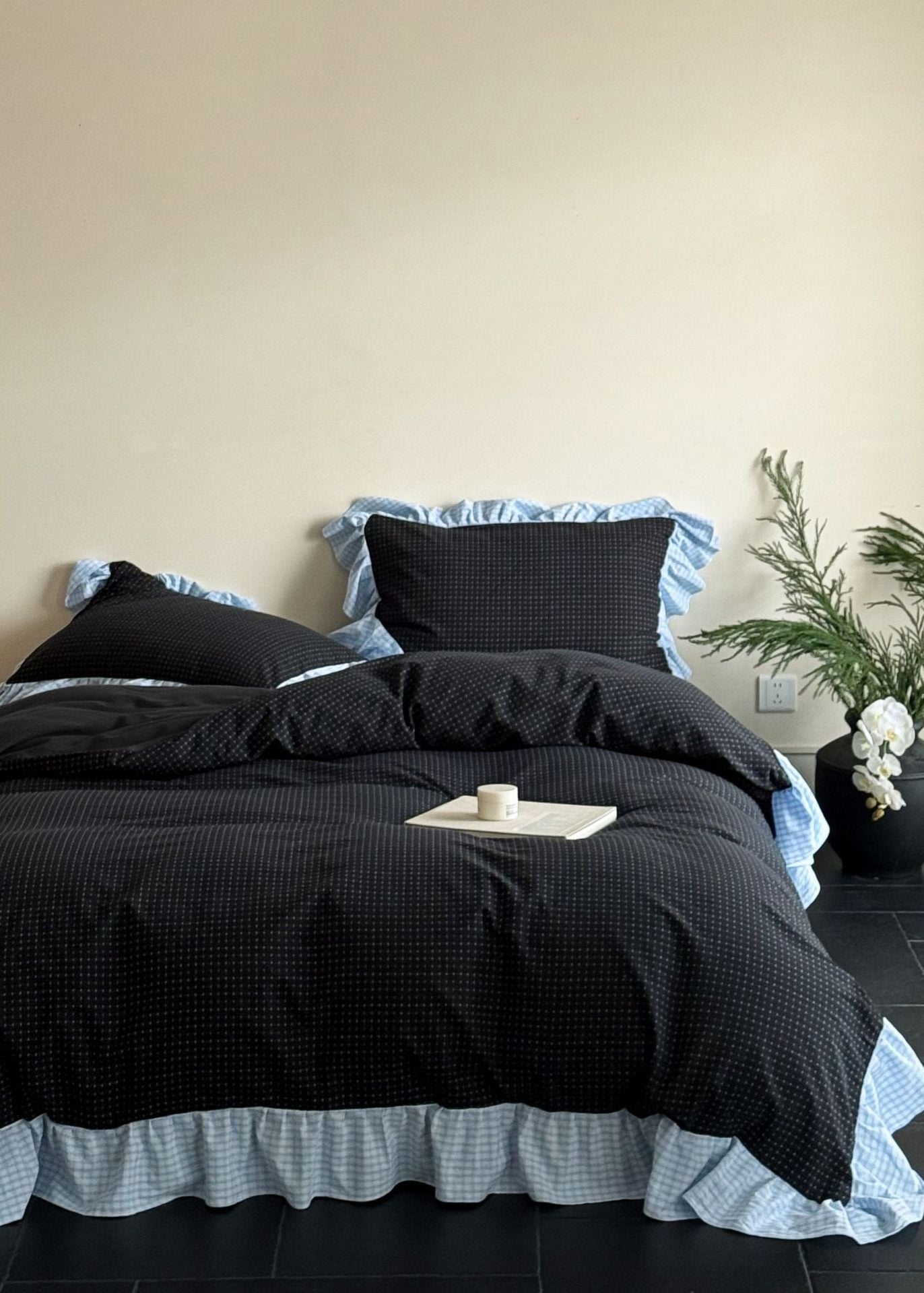 Sadie Gingham Lace Ruffle Bedding Set / Green