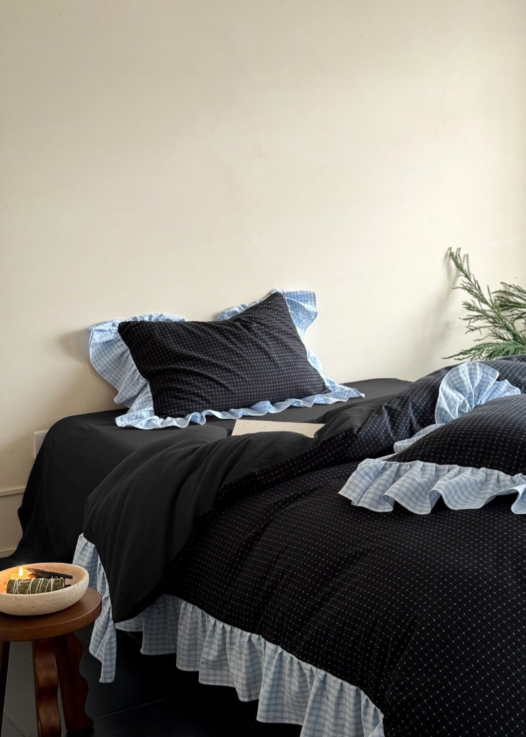 Sadie Gingham Lace Ruffle Bedding Set / Green