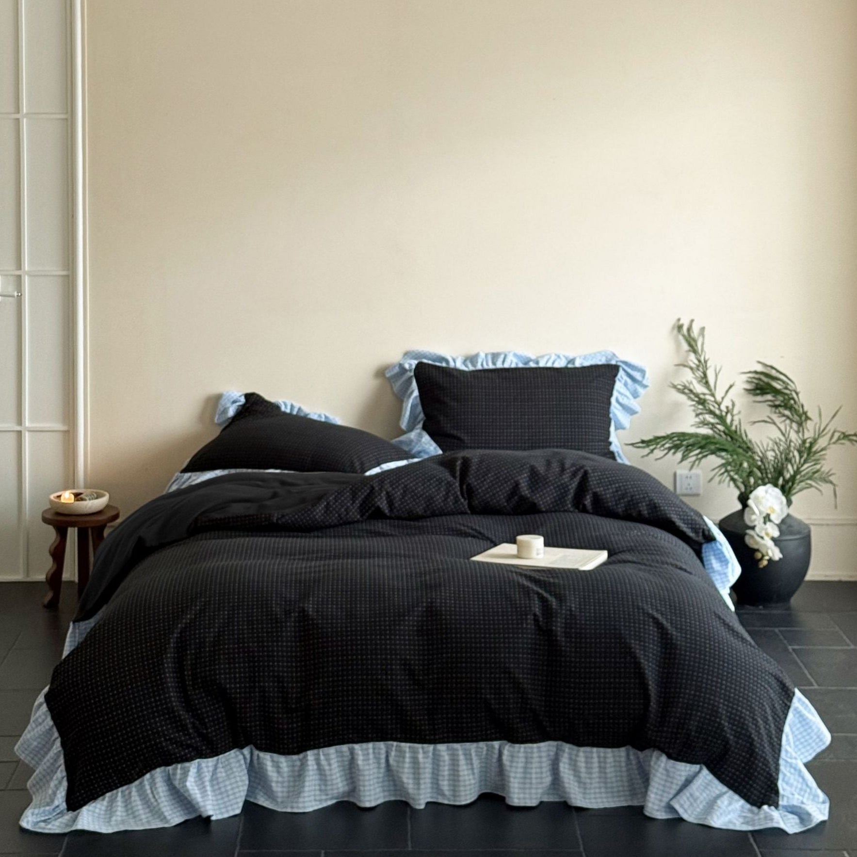 Sadie Gingham Lace Ruffle Bedding Set / Green