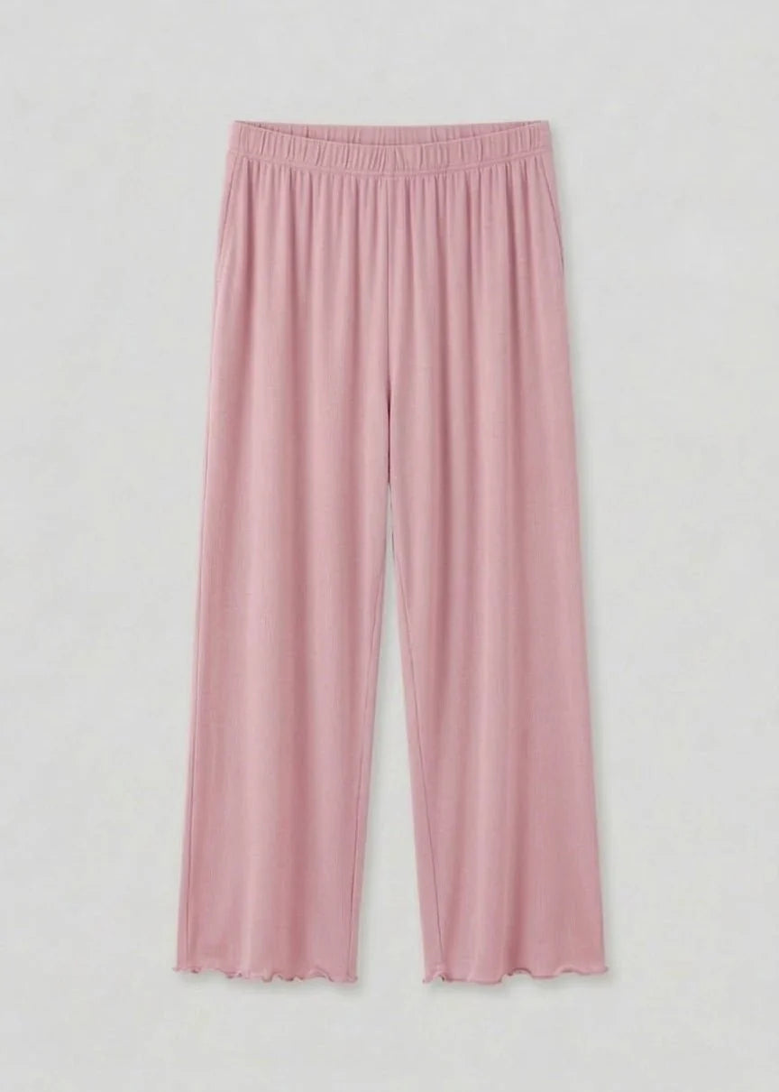 Solid Ruffle V Tank and Long Pants with Cardigan Modal Pajama Set