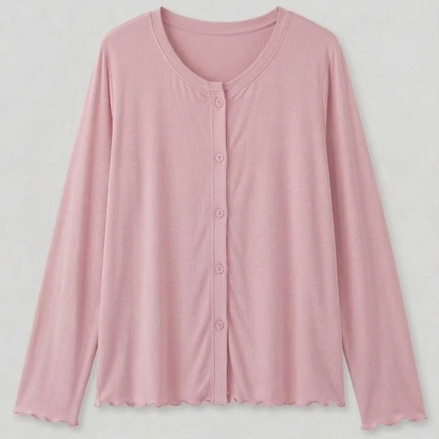 Solid Ruffle V Tank and Long Pants with Cardigan Modal Pajama Set