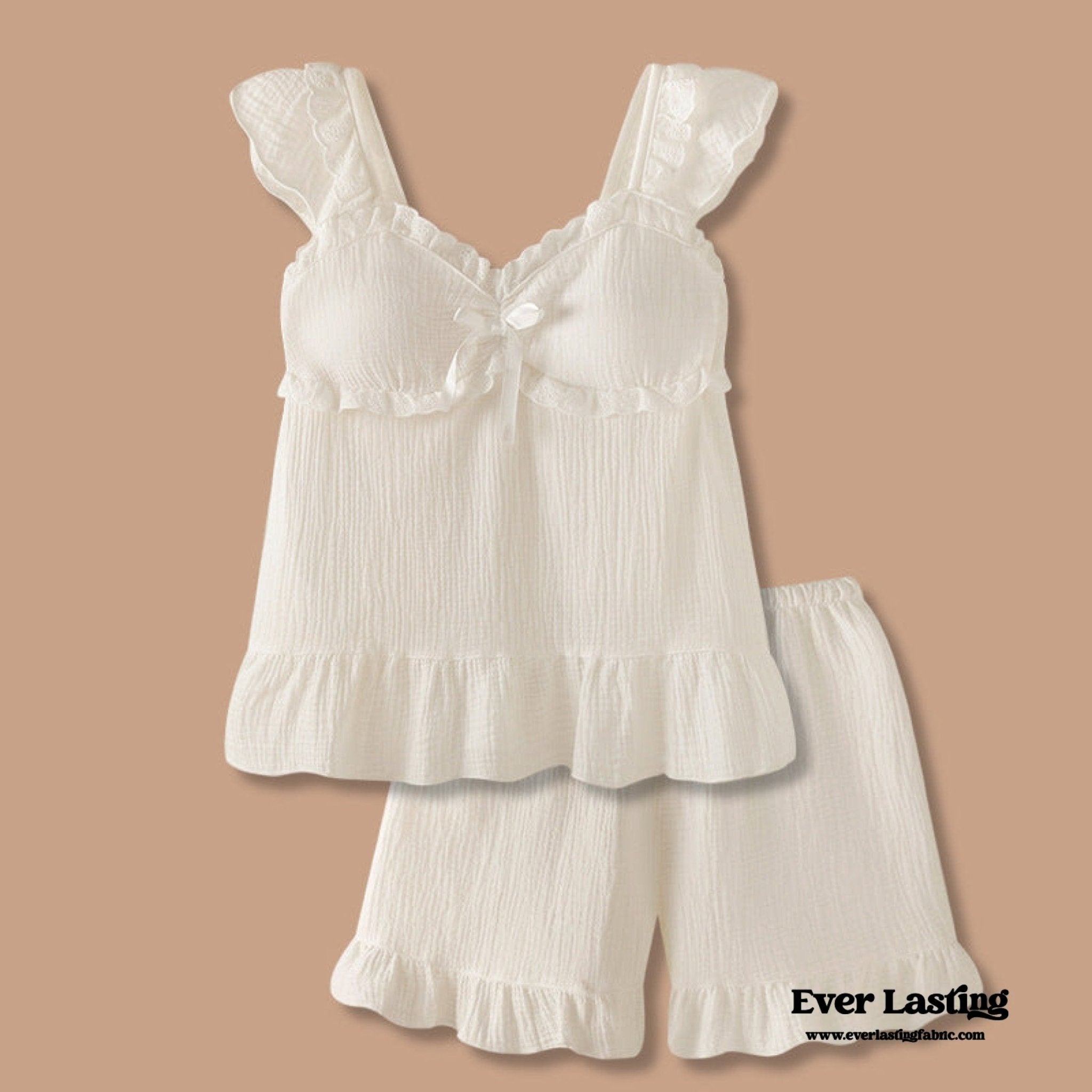 Sweet Ruffle Shorts Pajama Set / White