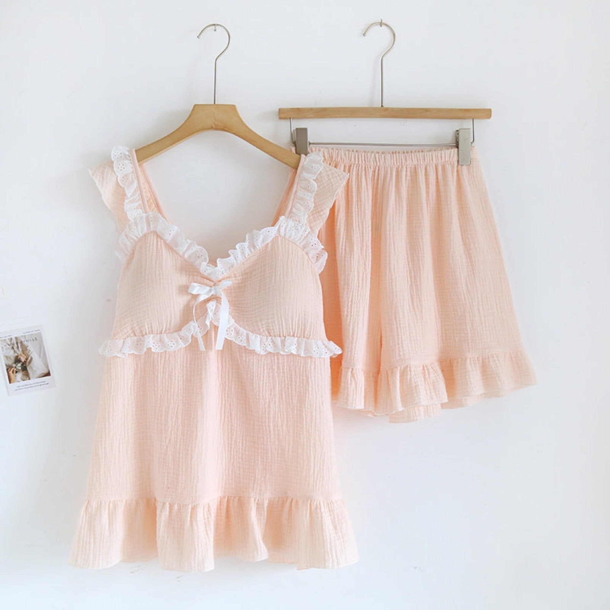 Sweet Ruffle Shorts Pajama Set / White