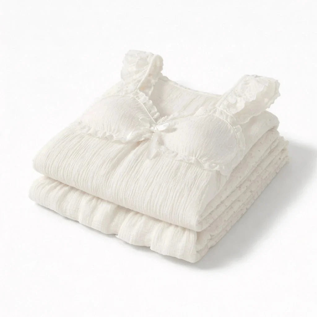 Sweet Ruffle Shorts Pajama Set / White