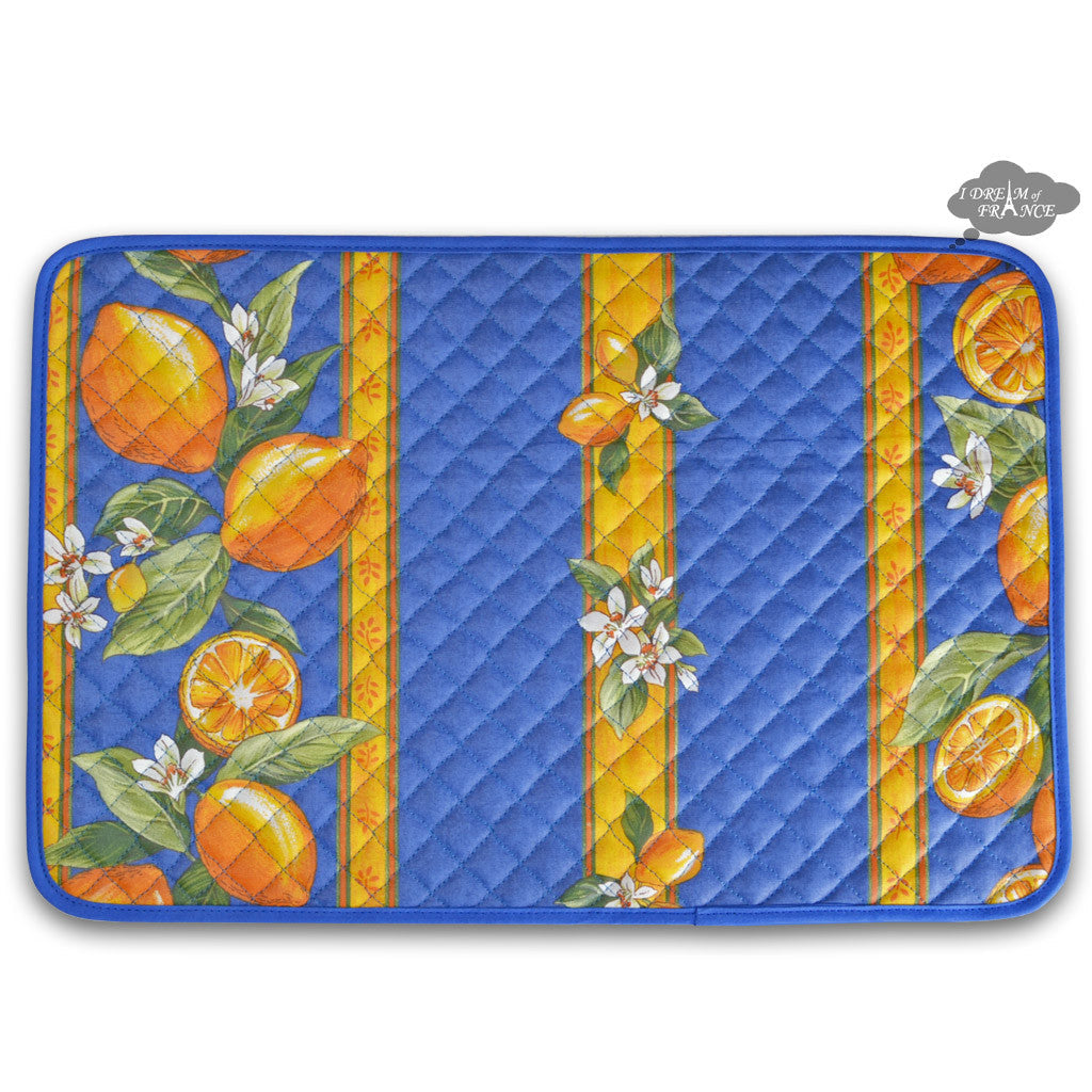 Lemons Blue Cotton Quilted Placemats by Tissus Toselli