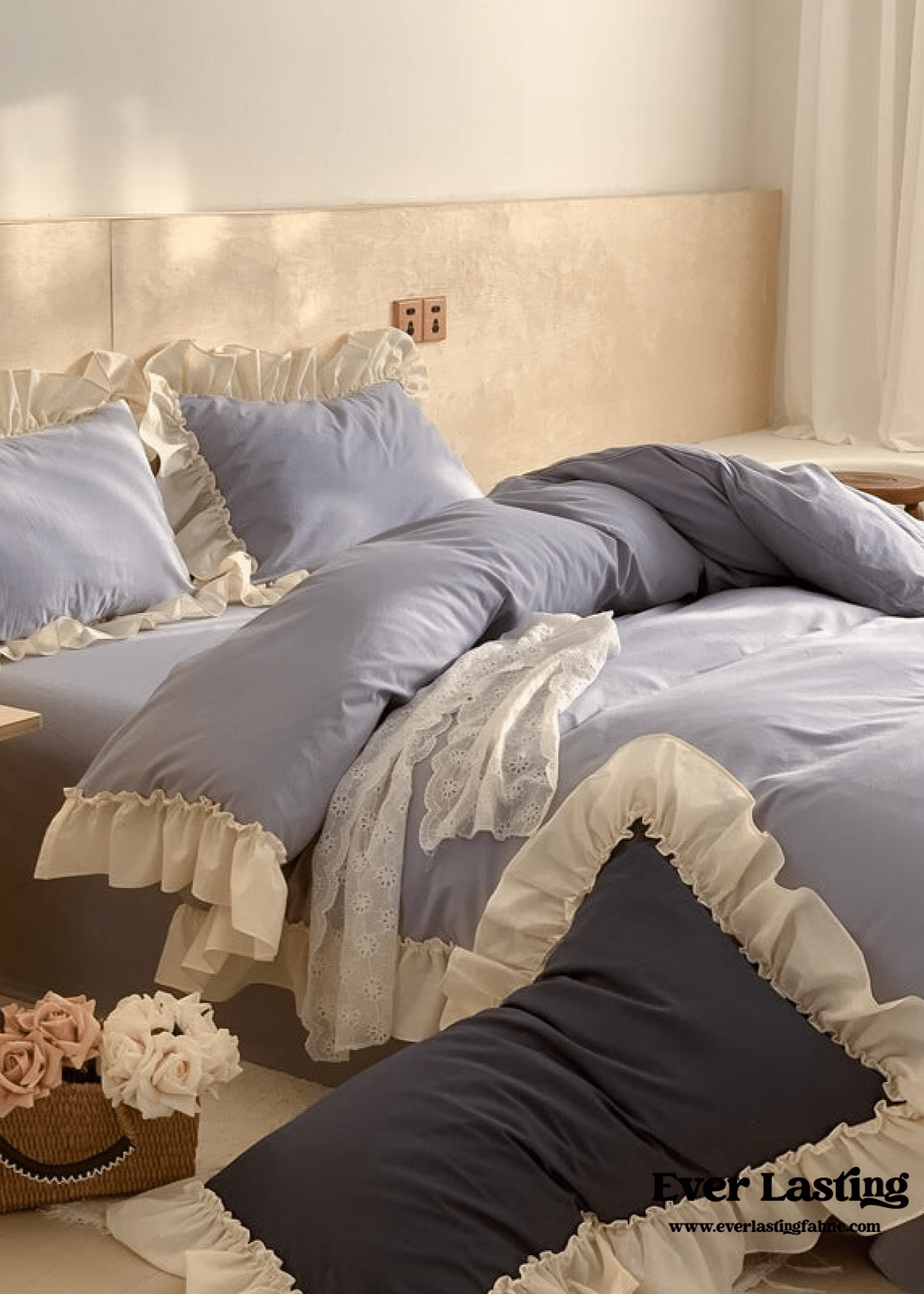 Vintage Earth Tone Large Ruffle Bedding Set / Pink