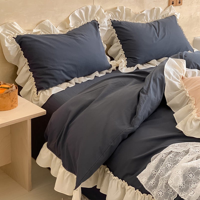 Vintage Earth Tone Large Ruffle Bedding Set / Pink