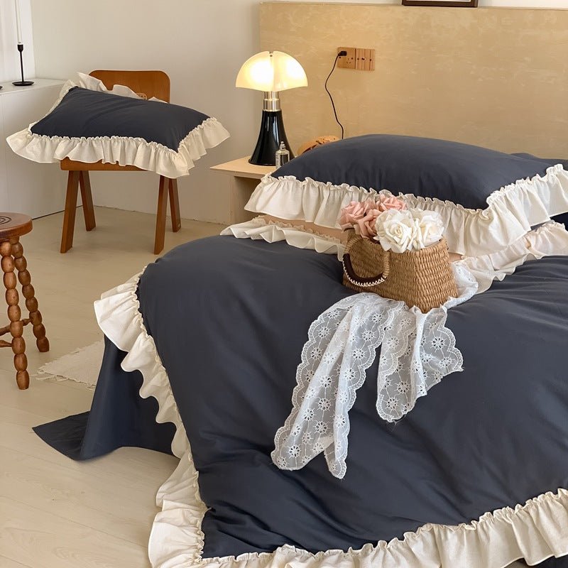 Vintage Earth Tone Large Ruffle Bedding Set / Pink