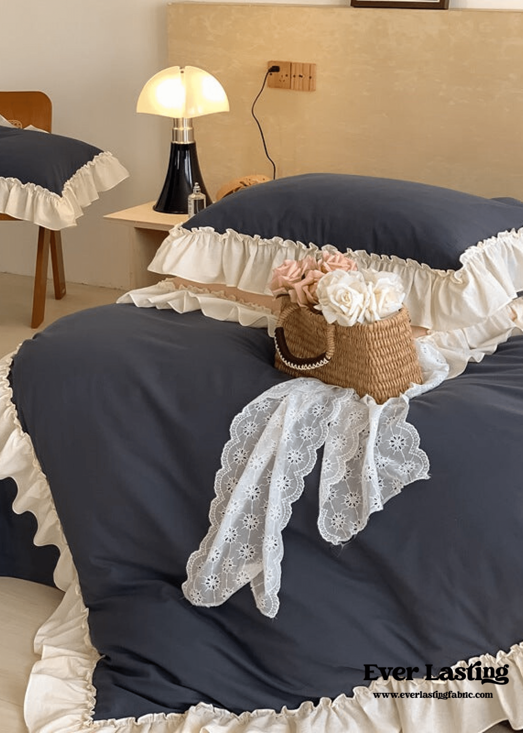 Vintage Earth Tone Large Ruffle Bedding Set / Pink