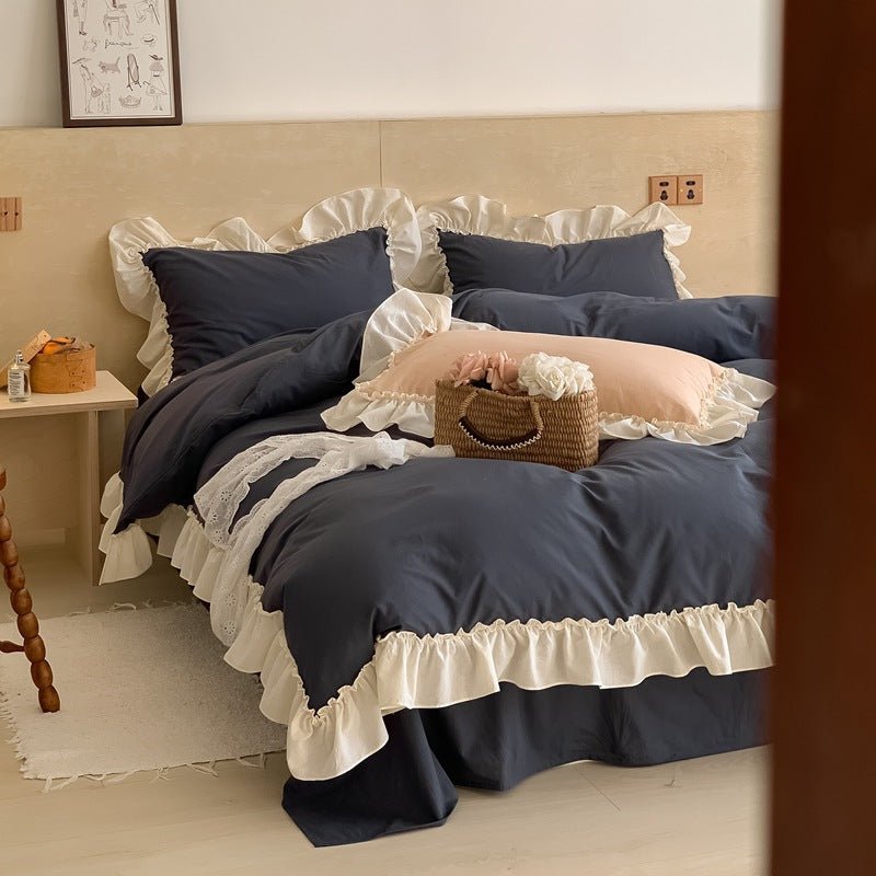 Vintage Earth Tone Large Ruffle Bedding Set / Pink